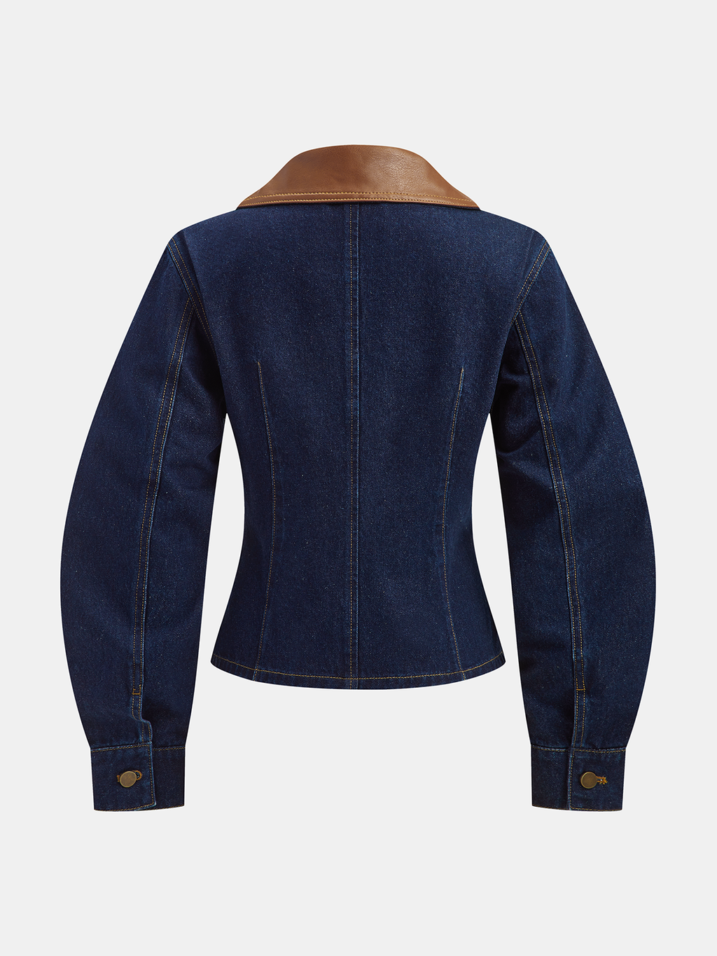 Two-Tone Collar Curved Sleeve Denim Jacket