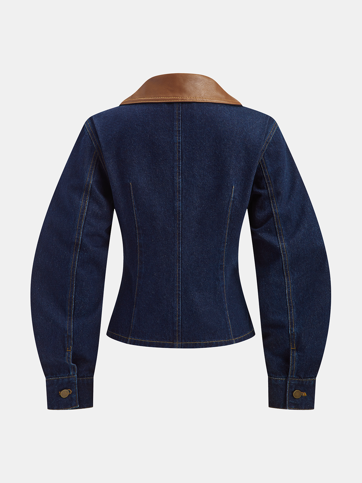 Two-Tone Collar Curved Sleeve Denim Jacket