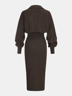 Fitted Waist Knit Shirt Dress with Tie Detail