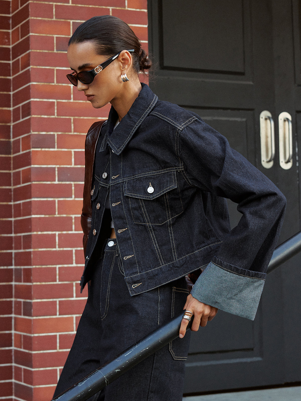 Relaxed Fit Denim Jacket with Cuffed Sleeves
