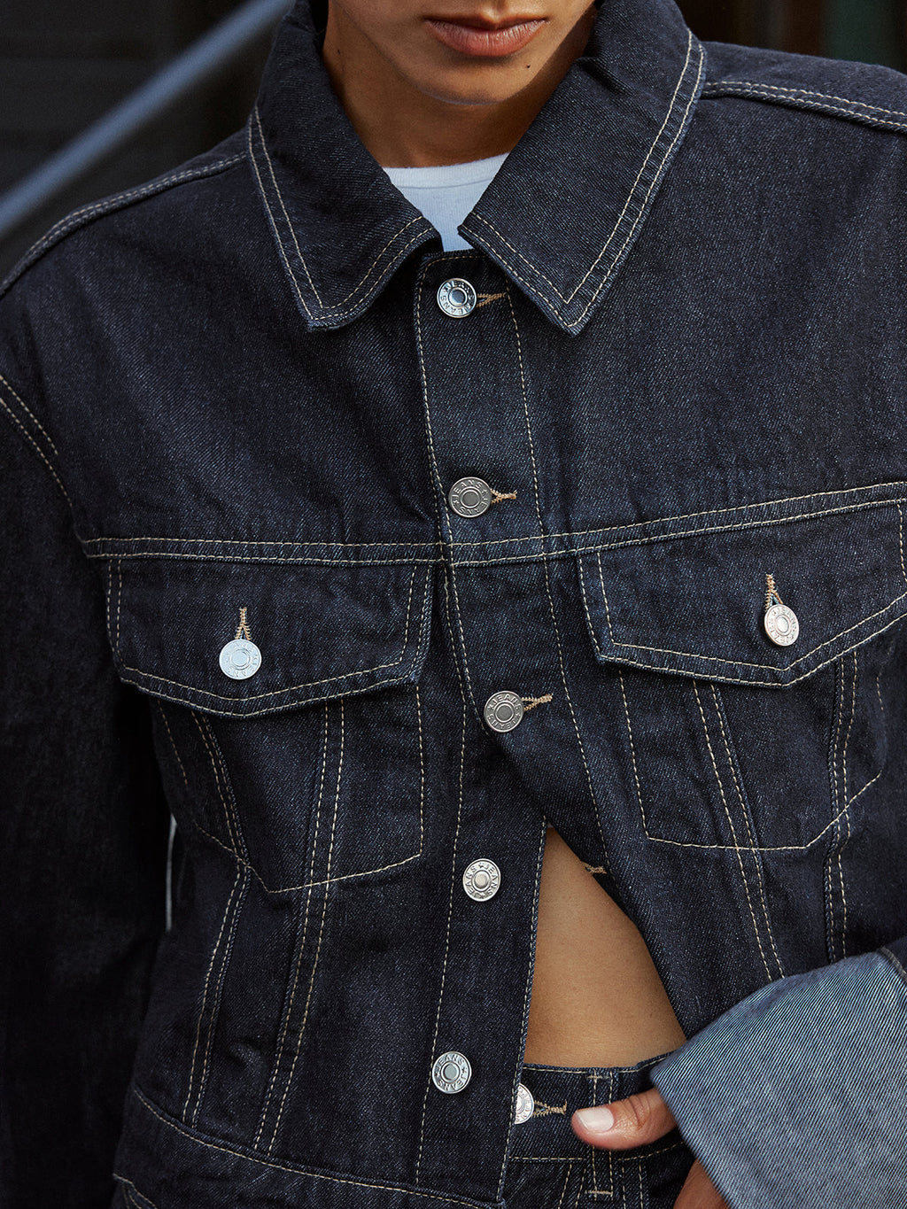 Relaxed Fit Denim Jacket with Cuffed Sleeves