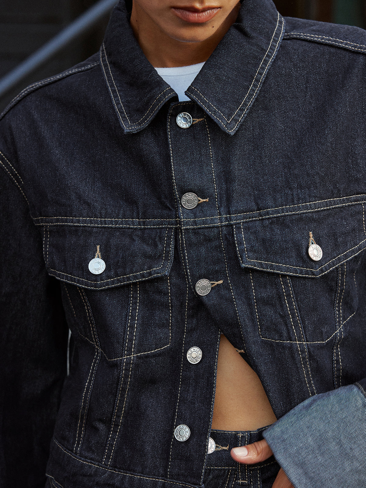 Relaxed Fit Denim Jacket with Cuffed Sleeves