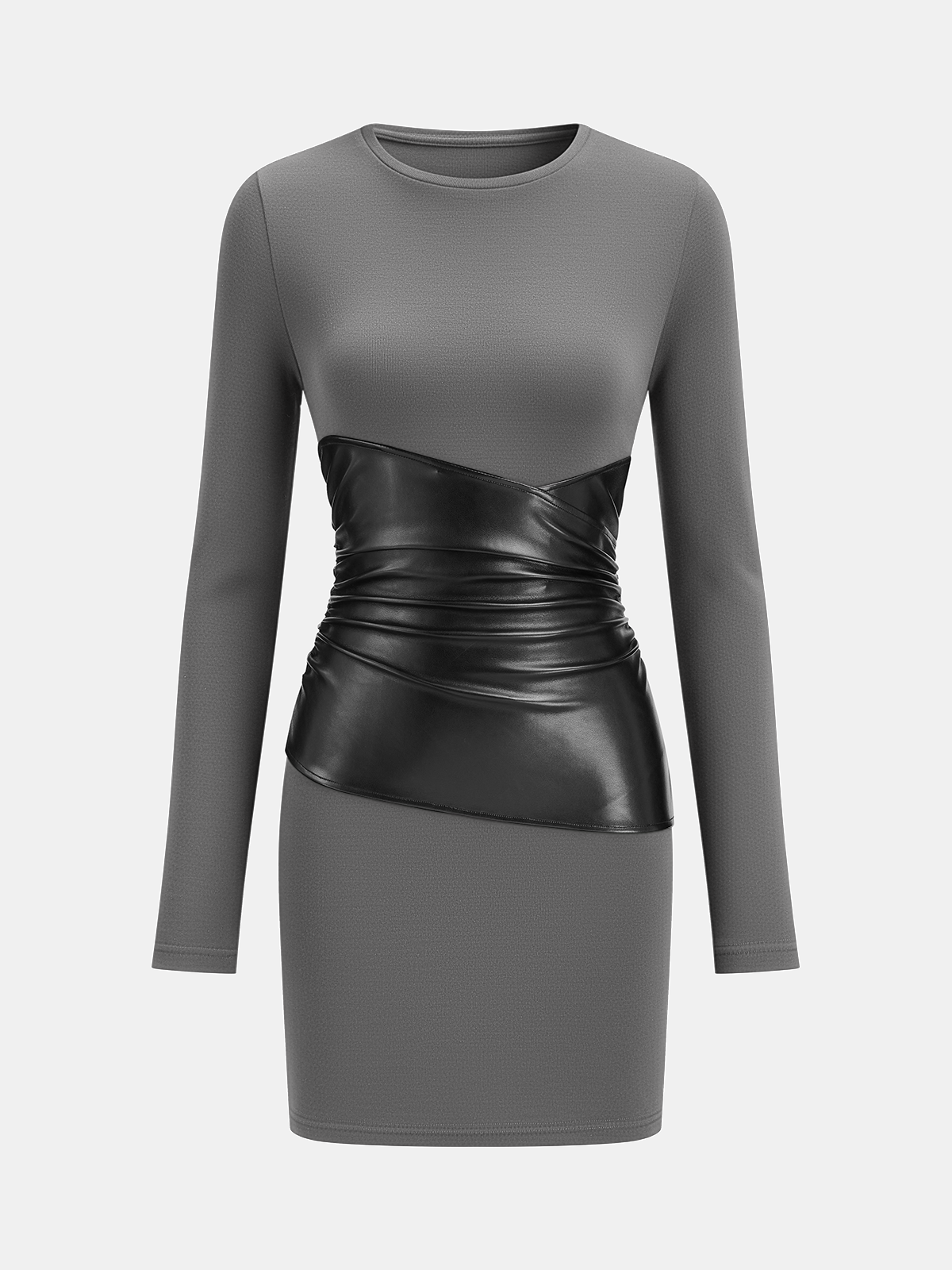 PU Leather Accent Long Sleeve Knitted Dress