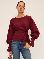 Knot Twist Detail Balloon Sleeve Cozy Sweatshirt