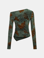 Asymmetric Floral Top with Long Ruffled Sleeves