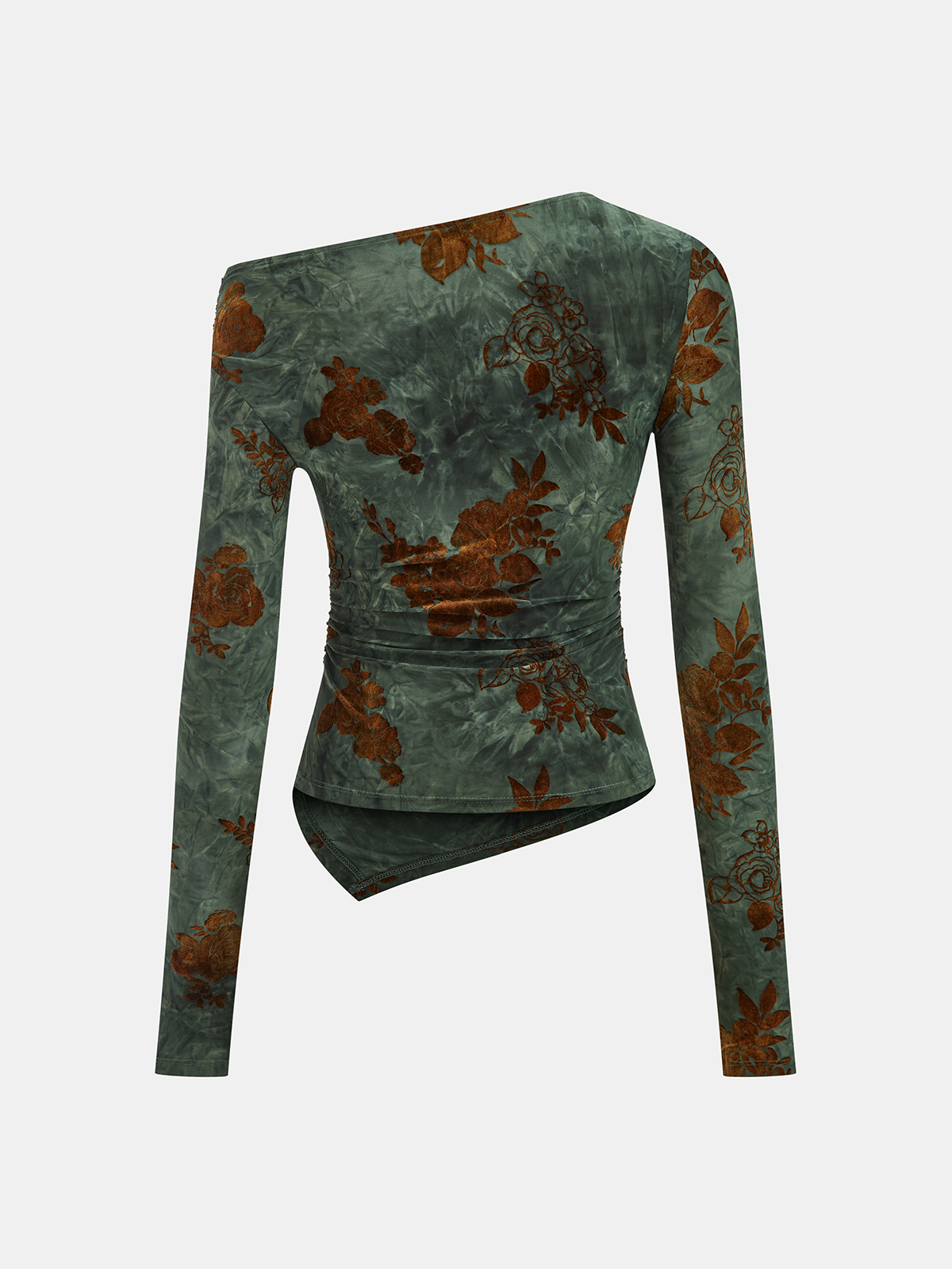 Asymmetric Floral Top with Long Ruffled Sleeves
