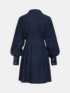 Buttoned Belted Denim Dress with Shirt Design