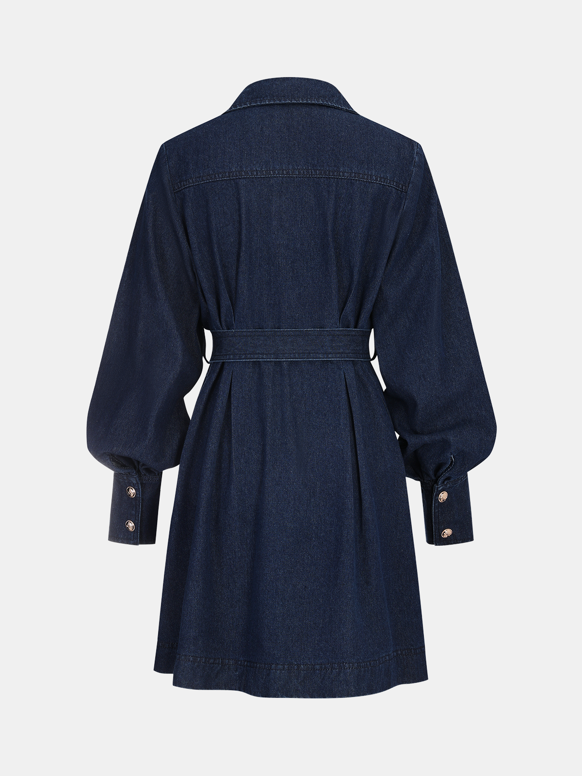 Buttoned Belted Denim Dress with Shirt Design