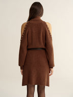 Cold-Shoulder Turtleneck Dress with Belted Waist