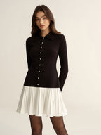 Collared Mini Dress with Contrast Pleated Hem