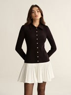 Collared Mini Dress with Contrast Pleated Hem