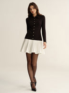 Collared Mini Dress with Contrast Pleated Hem