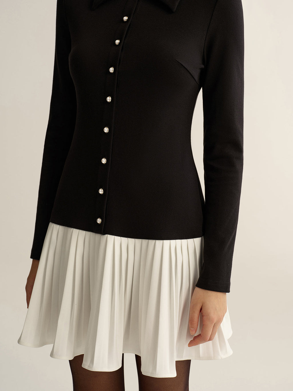 Collared Mini Dress with Contrast Pleated Hem
