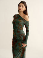 One-Shoulder Floral Jacquard Maxi Dress