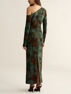 One-Shoulder Floral Jacquard Maxi Dress