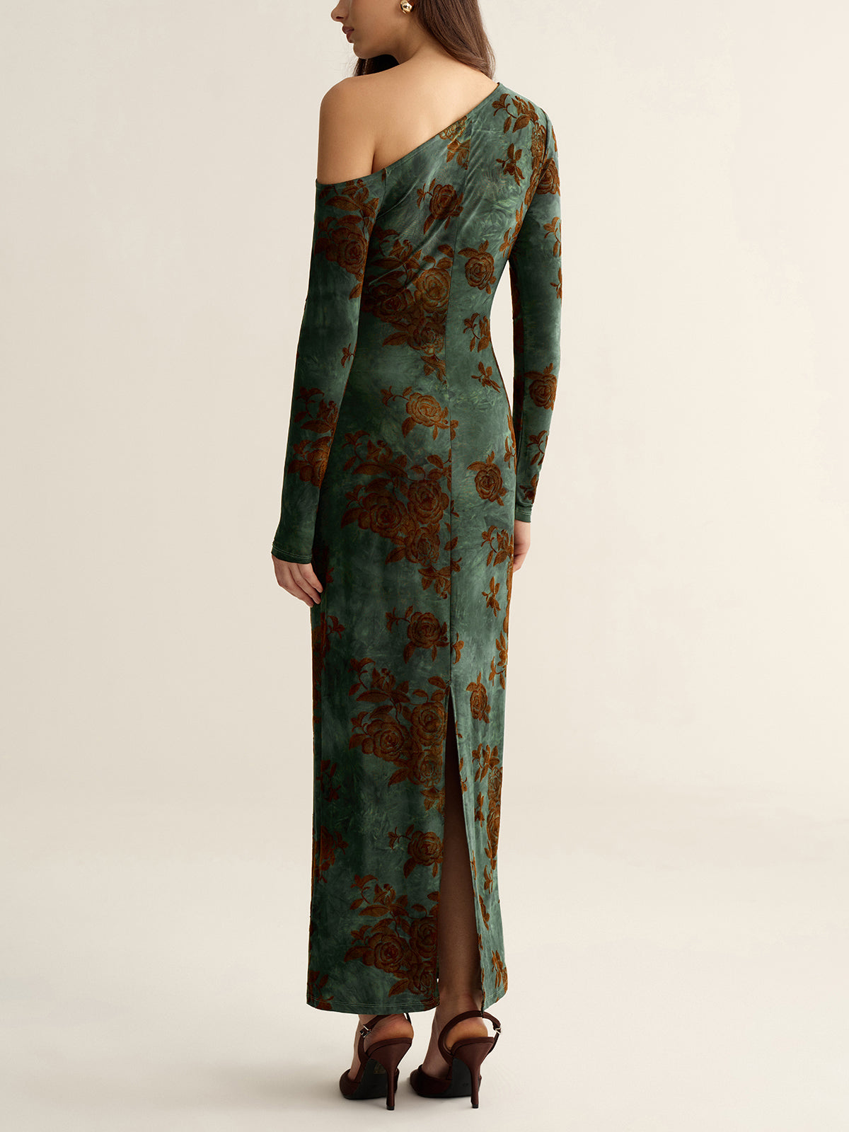 One-Shoulder Floral Jacquard Maxi Dress