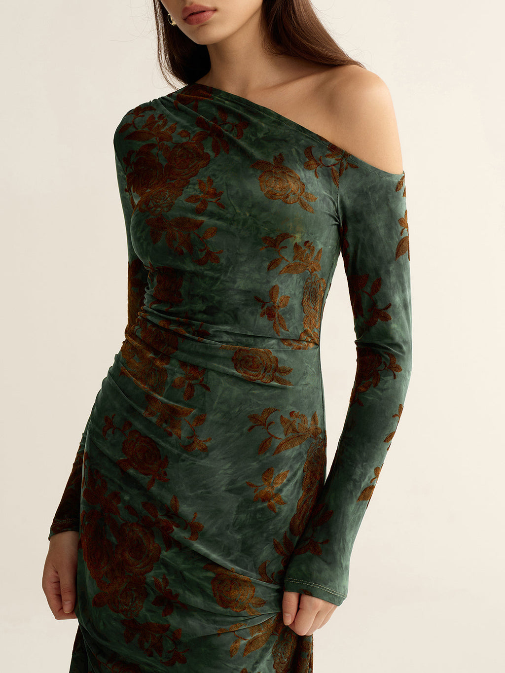 One-Shoulder Floral Jacquard Maxi Dress