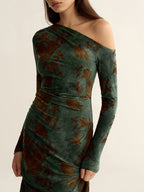 One-Shoulder Floral Jacquard Maxi Dress