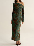 One-Shoulder Floral Jacquard Maxi Dress
