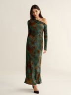 One-Shoulder Floral Jacquard Maxi Dress