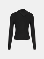 Asymmetric Lapel Top with Side Button Ribbed Knit