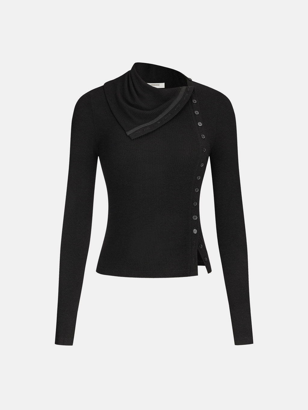 Asymmetric Lapel Top with Side Button Ribbed Knit