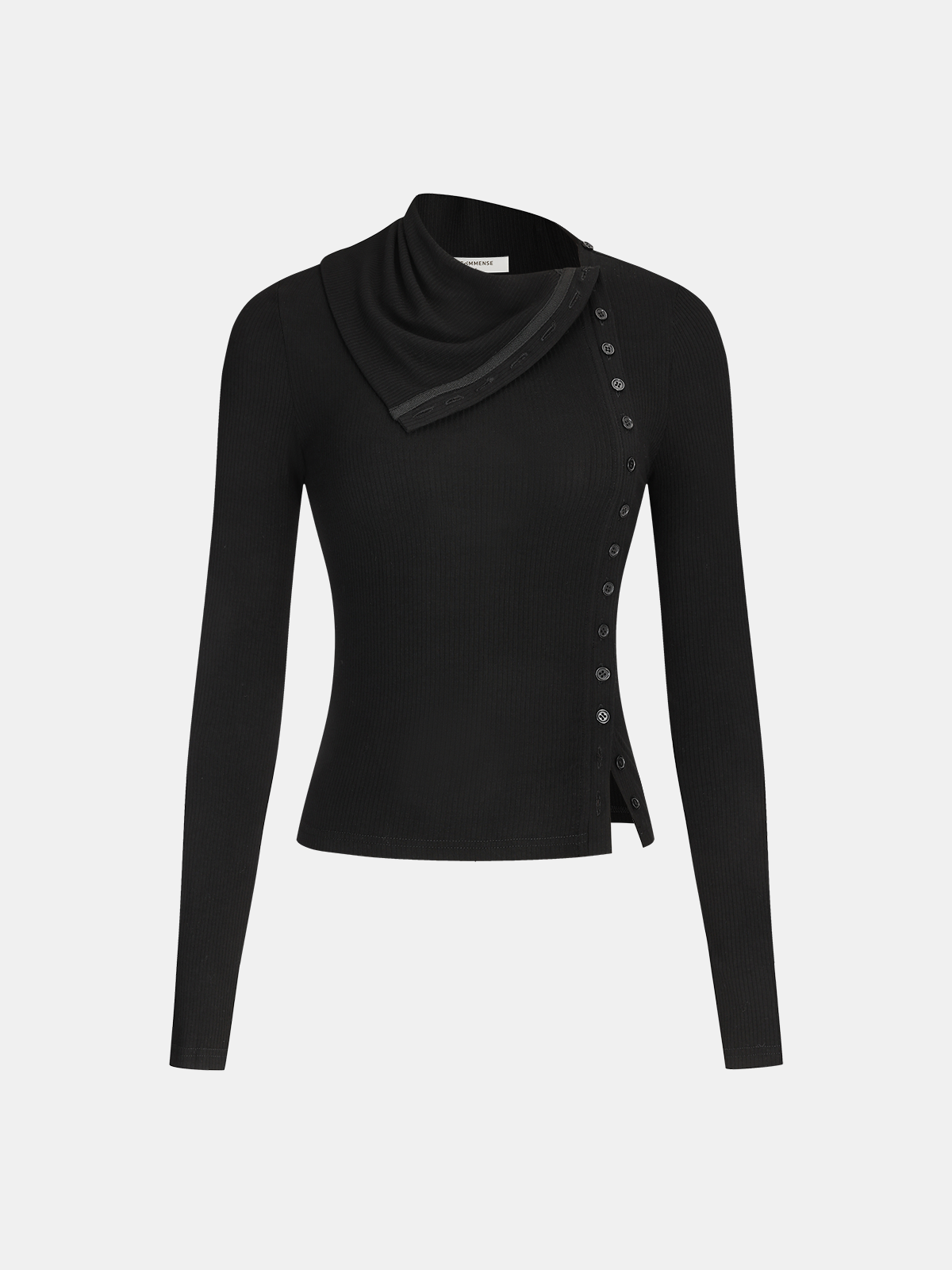 Asymmetric Lapel Top with Side Button Ribbed Knit