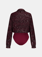 Long Sleeve Bodysuit with Sequin Collar Detail