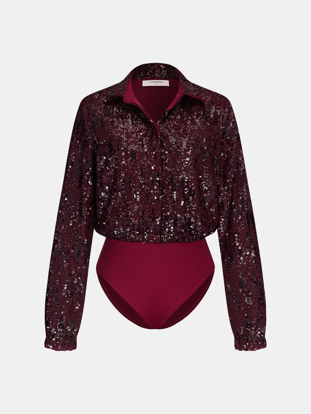 Long Sleeve Bodysuit with Sequin Collar Detail
