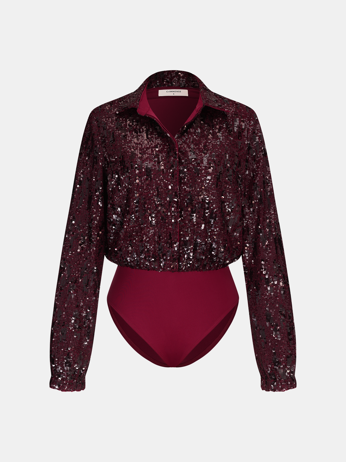 Long Sleeve Bodysuit with Sequin Collar Detail
