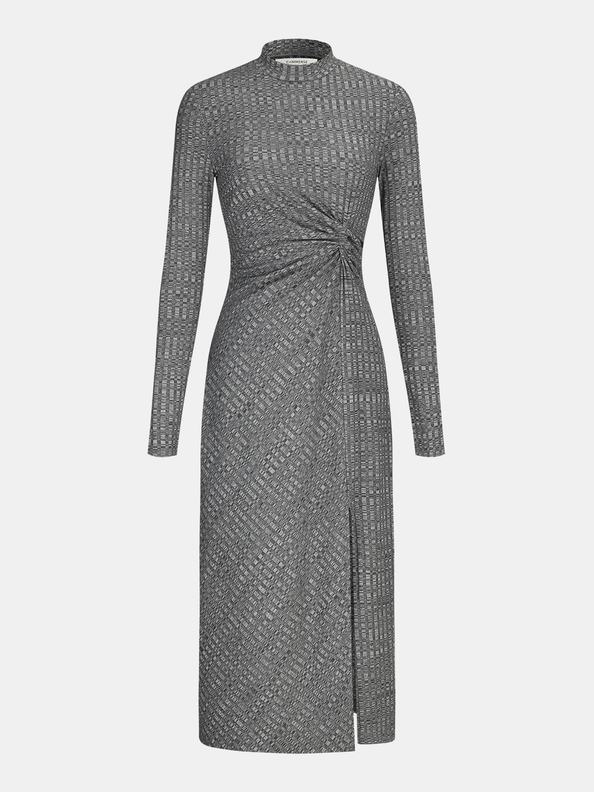 Mock Neck Midi Dress with Side Slit Twist