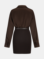 Ribbed Knit Dress with Belted Shirt Panel Design