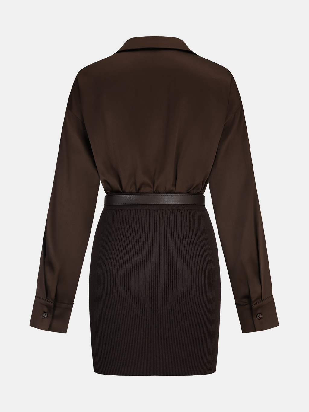 Ribbed Knit Shirt Dress with Belted Panel Detail
