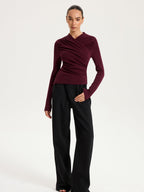 Crisscross Ruched Top with Long Sleeves