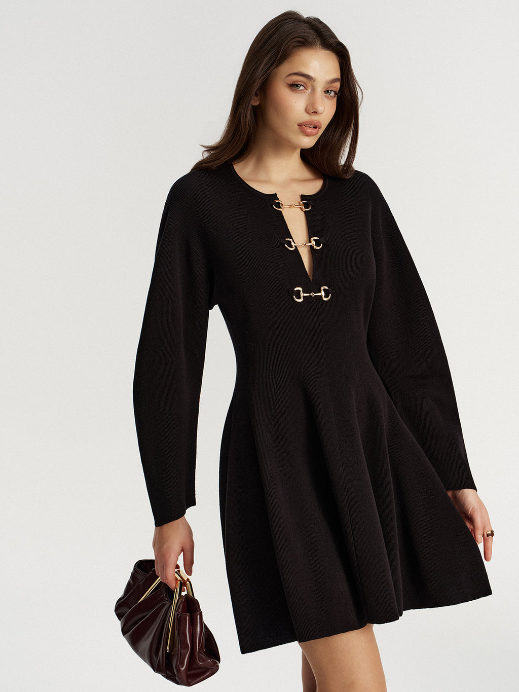 Flared Knit Dress with Horsebit Accent