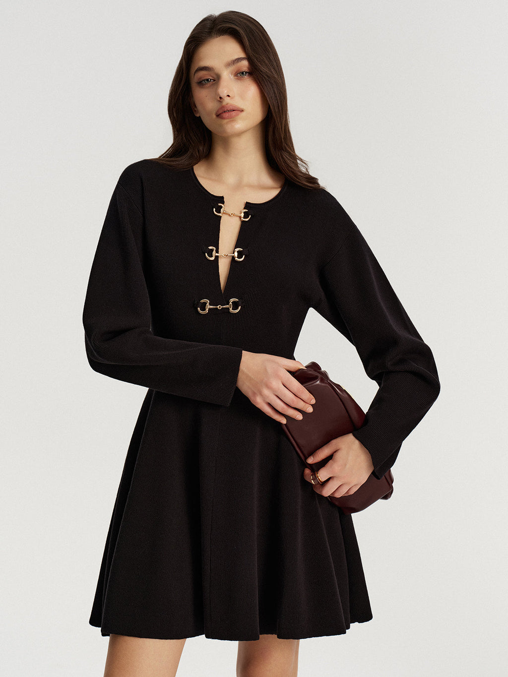 Flared Knit Dress with Horsebit Accent