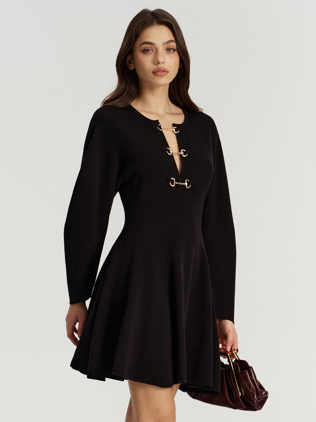 Flared Knit Dress with Horsebit Accent
