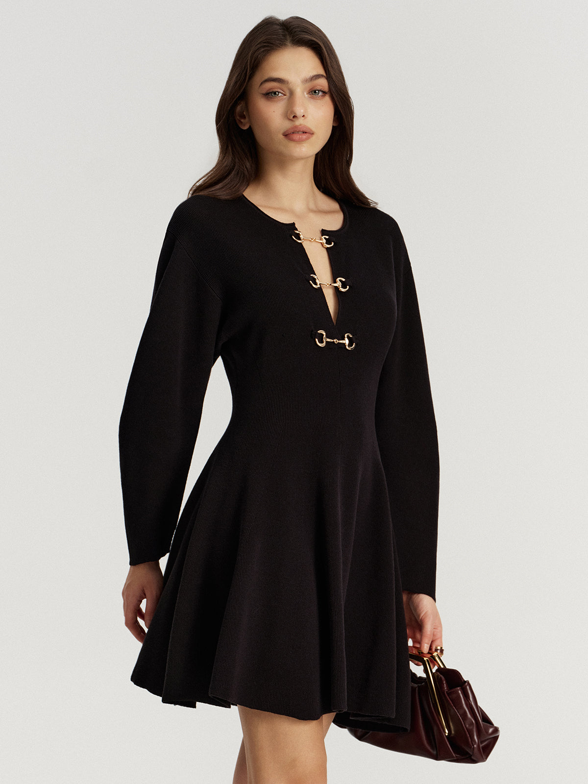Flared Knit Dress with Horsebit Accent