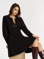 Flared Knit Dress with Horsebit Accent