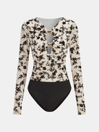 Embellished Metal Accent Floral Bodysuit