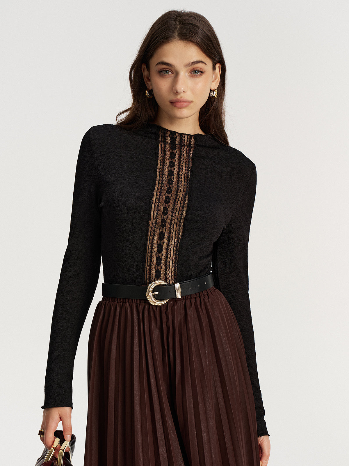 Textured Blouse with Elegant Lace Detailing