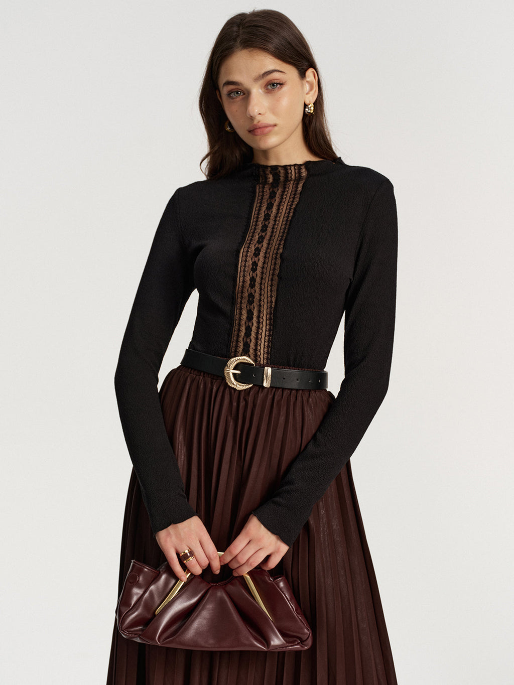 Textured Blouse with Elegant Lace Detailing