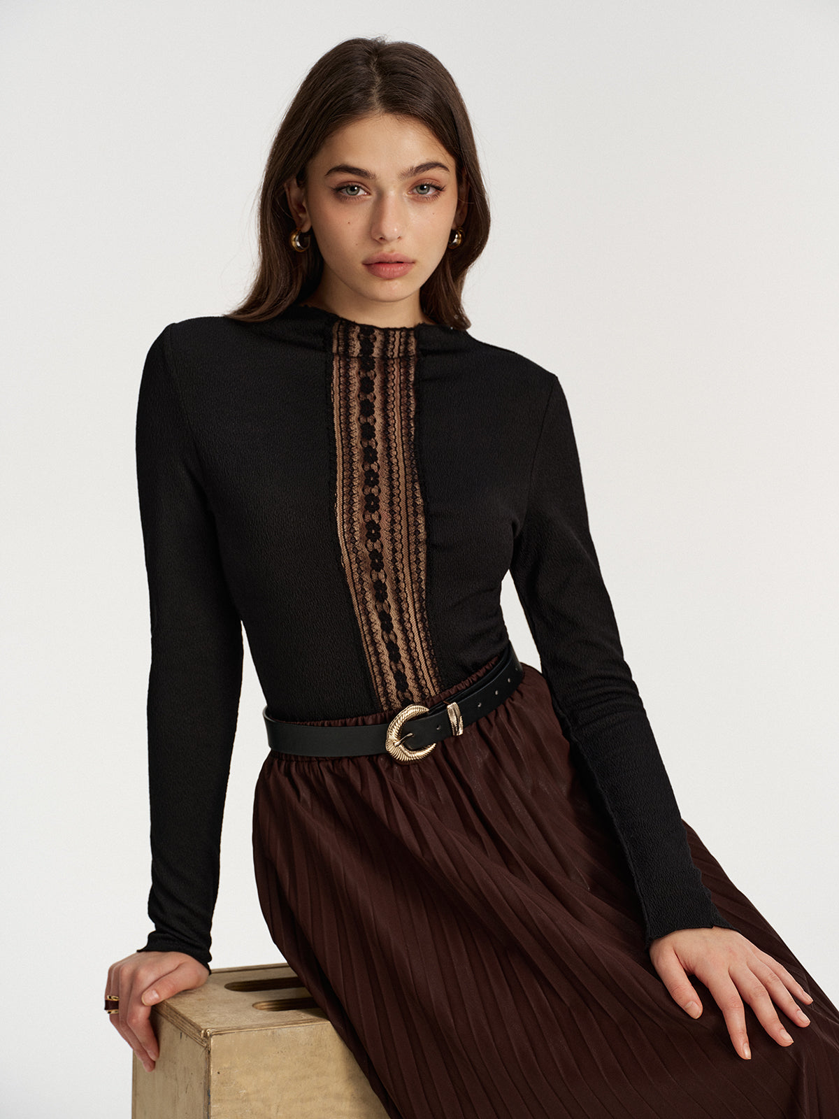 Textured Blouse with Elegant Lace Detailing