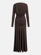 Elegant Long-Sleeve Mermaid Dress with Ruched Waist Maxi