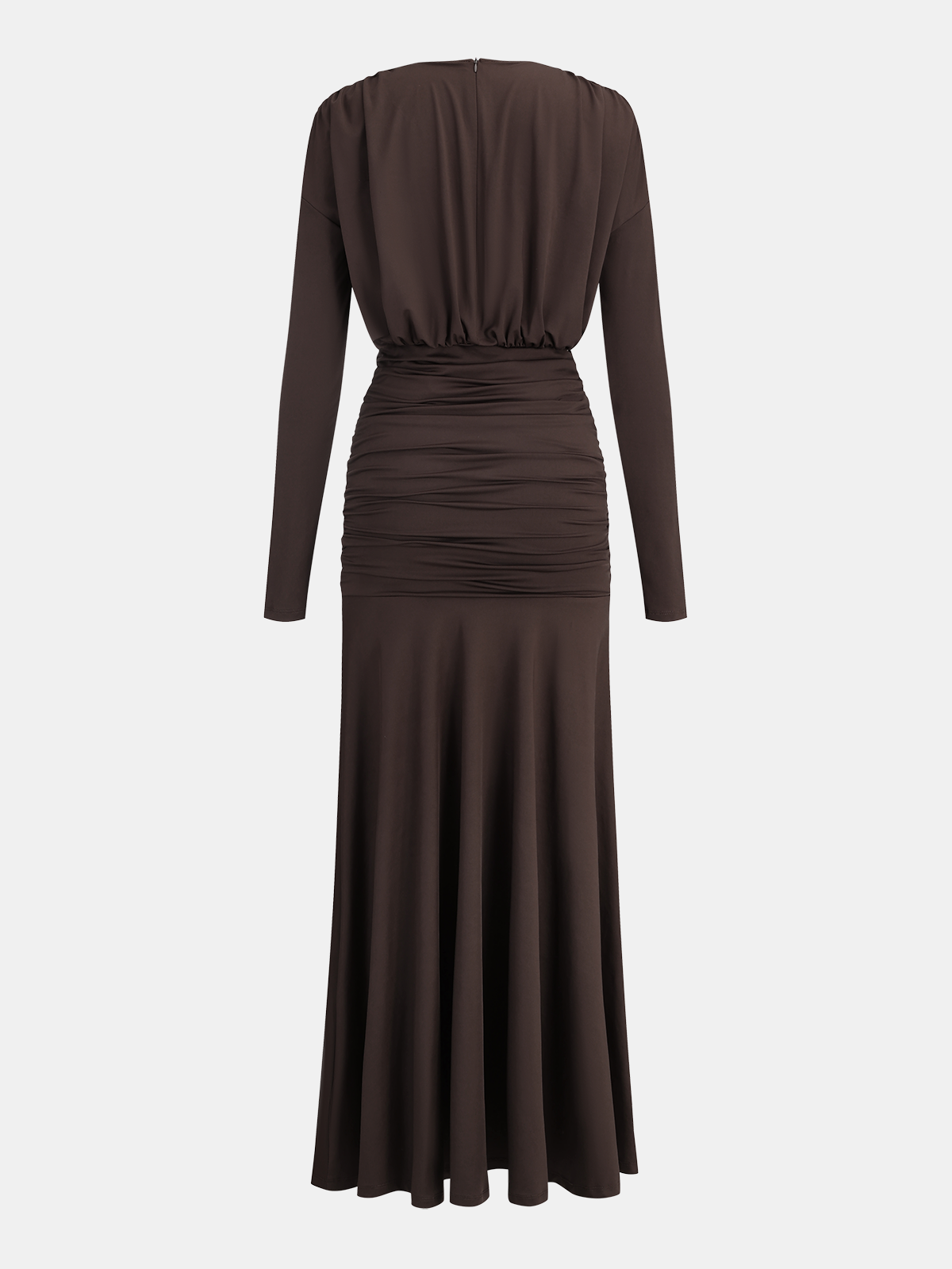 Elegant Long-Sleeve Mermaid Dress with Ruched Waist Maxi