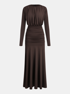 Elegant Long-Sleeve Mermaid Dress with Ruched Waist Maxi