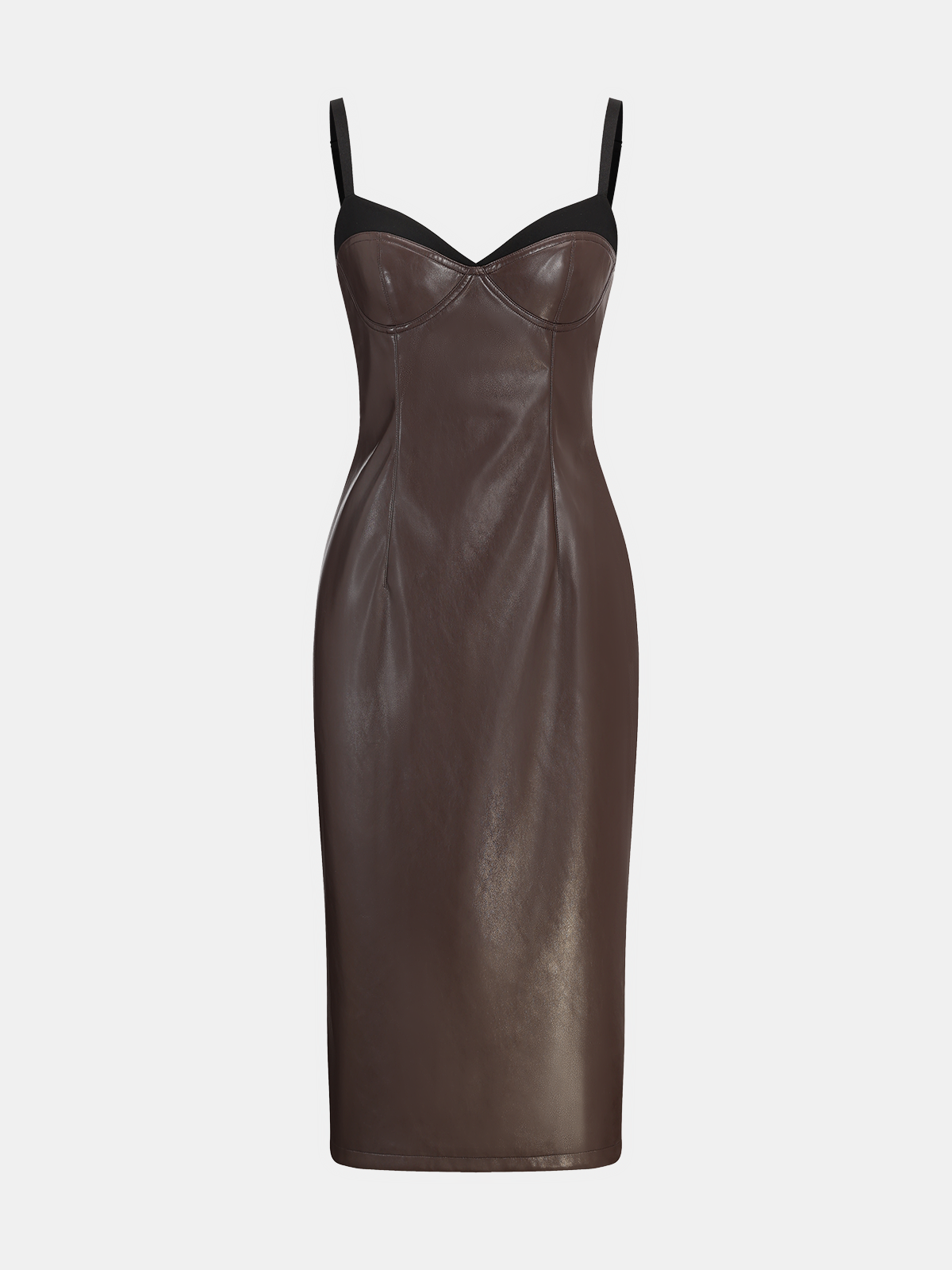 Faux Leather Midi Dress with Sweetheart Neckline