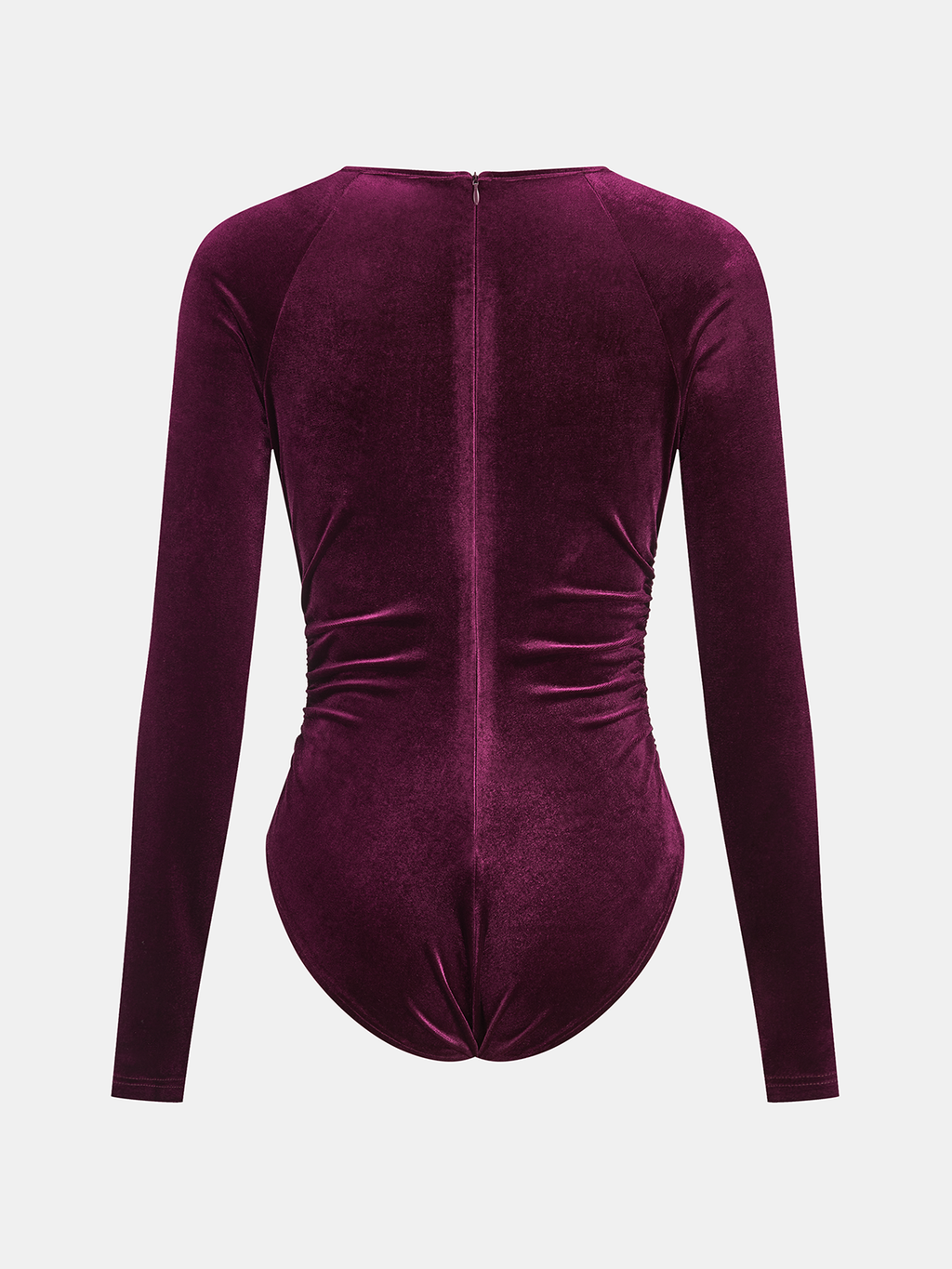 Velvet Bodysuit with Ruched Long Sleeves