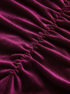 Velvet Bodysuit with Ruched Long Sleeves