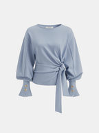 Knot Twist Detail Balloon Sleeve Cozy Sweatshirt